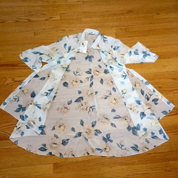 Boho Yellow/Creme Green Floral White Duster Kimono - Picture 10 of 13